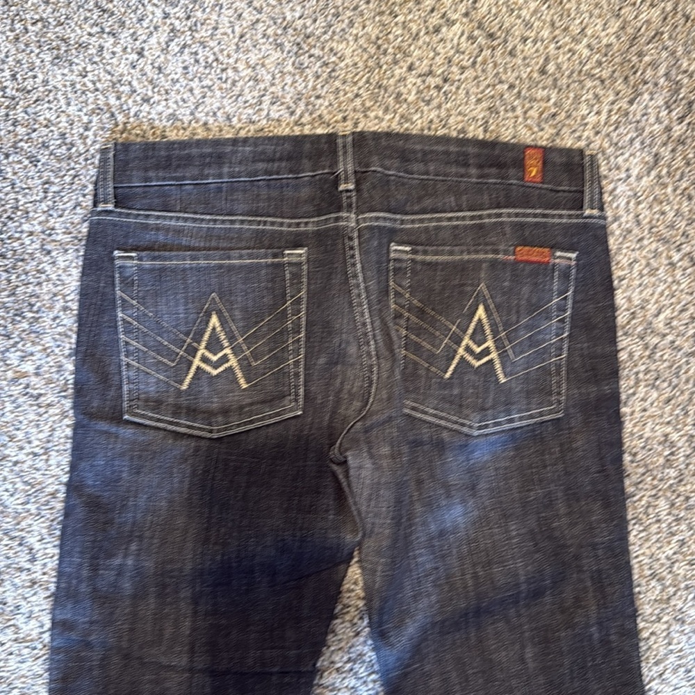 7 For All Mankind Black Bootcut A Pocket Y2K White Stitch Whiskered 32 - Picture 2 of 10